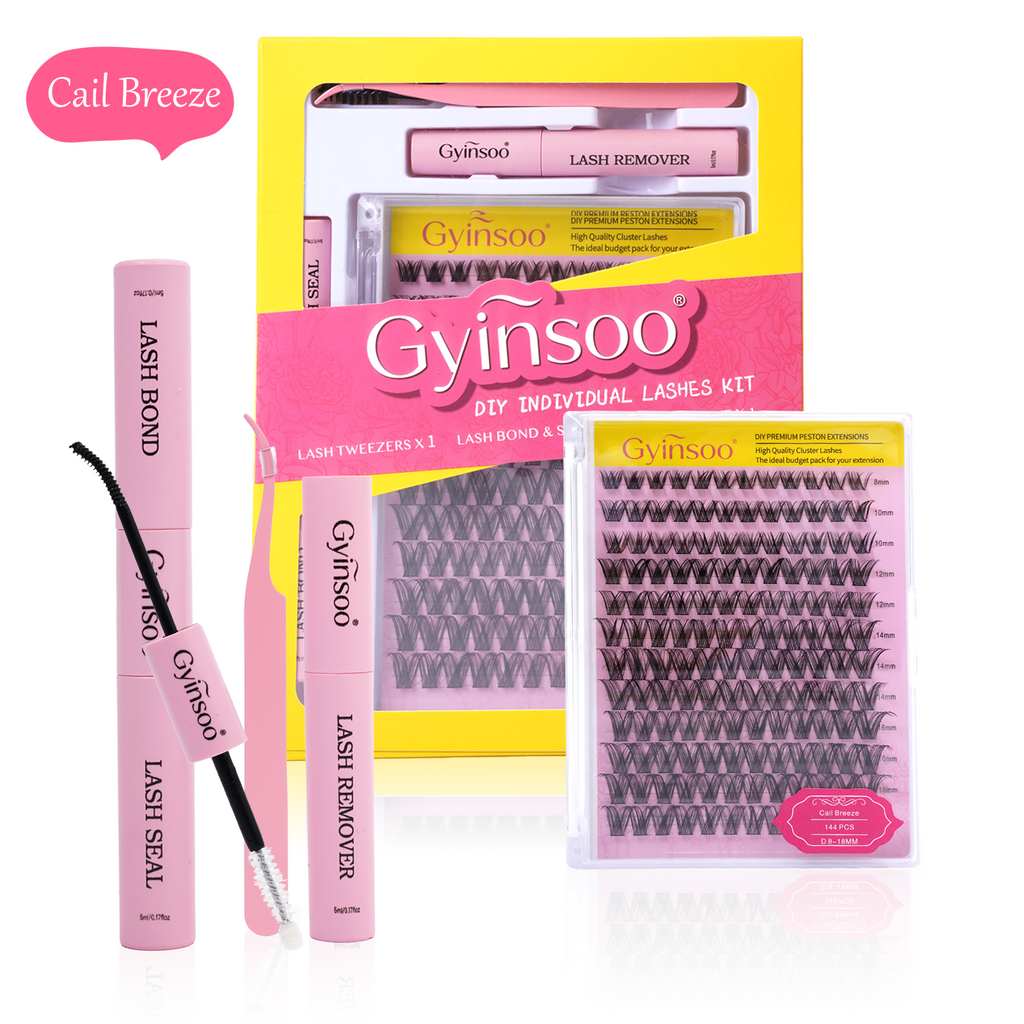 Gyinsoo Cail Breeze Lash Kit with Glue – D Curl 8–18mm Natural Look, Lightweight & Long-Lasting DIY Lashes