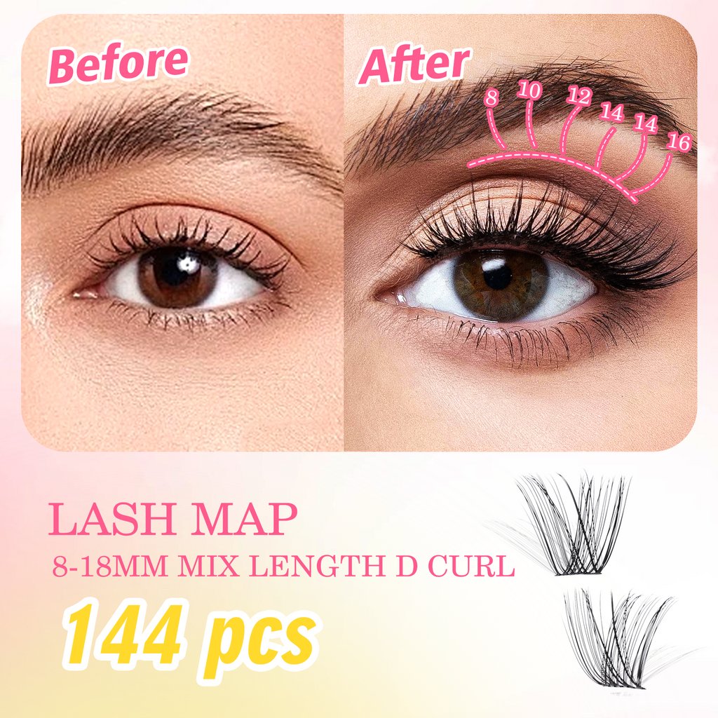 Gyinsoo Cail Breeze Lash Kit with Glue – D Curl 8–18mm Natural Look, Lightweight & Long-Lasting DIY Lashes