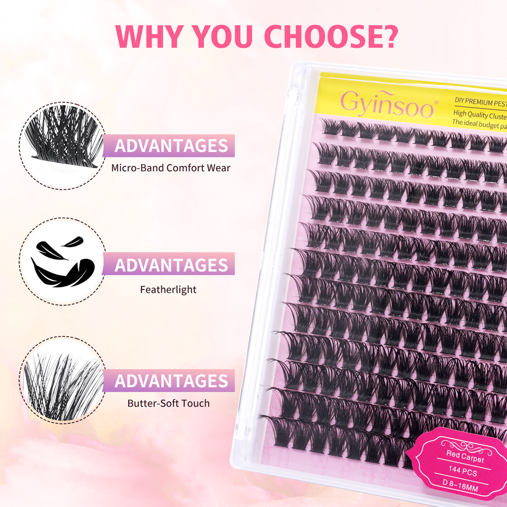 Gyinsoo Red Carpet Lash Kit with Glue – D Curl 8–18mm Glam Volume, Bold & Long-Lasting False Lashes