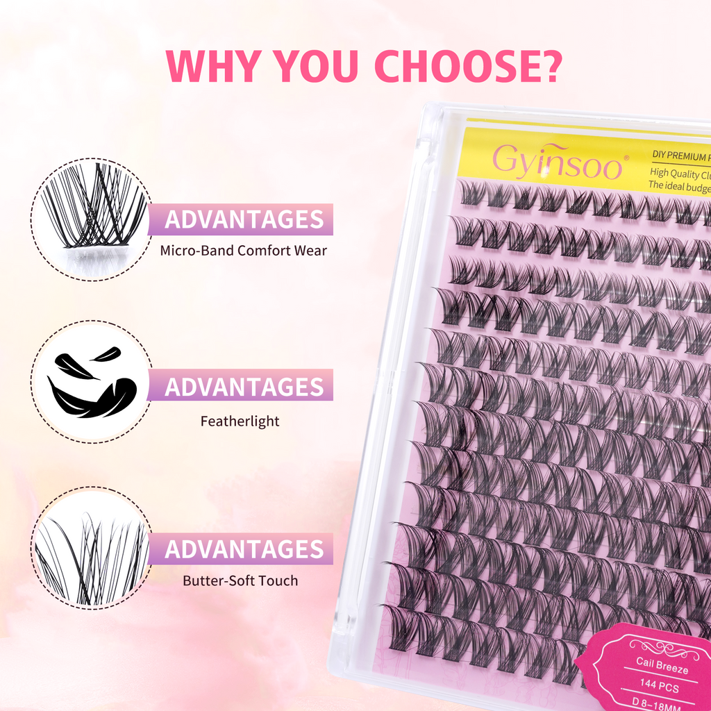 Gyinsoo Cail Breeze Lash Kit with Glue – D Curl 8–18mm Natural Look, Lightweight & Long-Lasting DIY Lashes