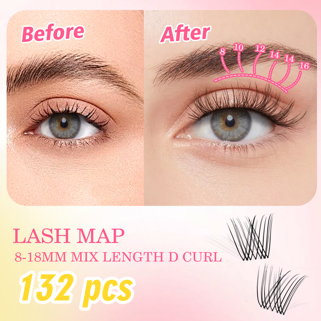Gyinsoo Coffee Run 132PCS DIY Lash Extensions Natural 8D-18MM for Daily Coffee Dates Eyelashes Makeup Cosmetic Set Flawless Youth