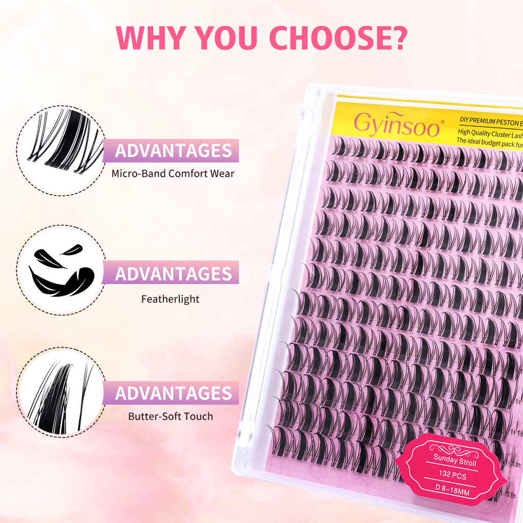 Gyinsoo Sunday Stroll Lashes – Lightweight, Natural Look, 8-18mm D Curl, Includes Lash Glue