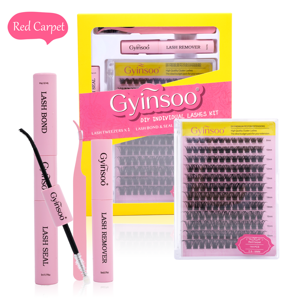 Gyinsoo Red Carpet Lash Kit with Glue – D Curl 8–18mm Glam Volume, Bold & Long-Lasting False Lashes