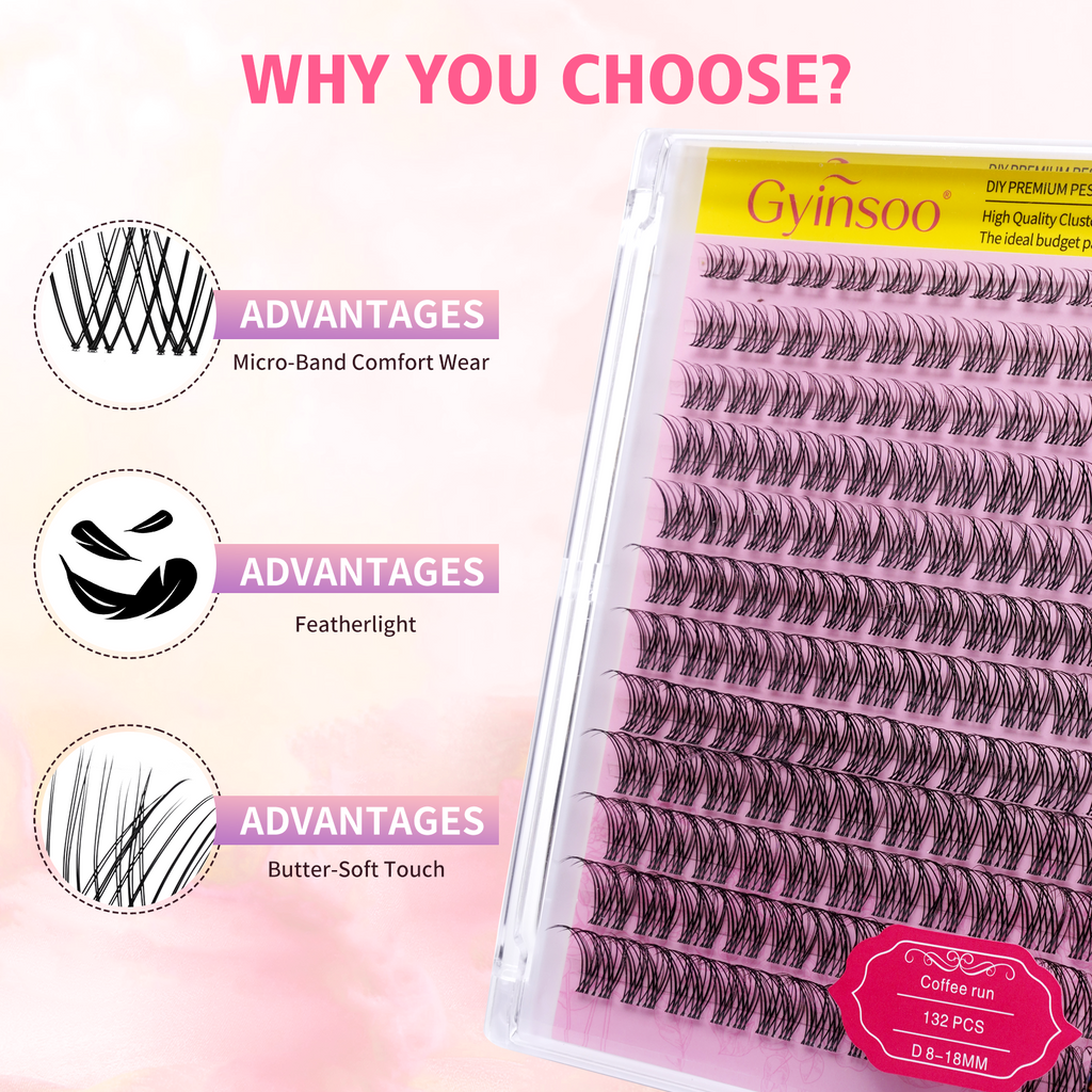 Gyinsoo Coffee Run 132PCS DIY Lash Extensions Natural 8D-18MM for Daily Coffee Dates Eyelashes Makeup Cosmetic Set Flawless Youth