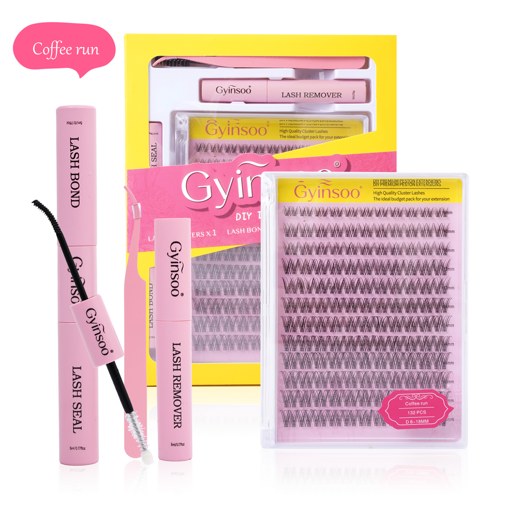 Gyinsoo Coffee Run 132PCS DIY Lash Extensions Natural 8D-18MM for Daily Coffee Dates Eyelashes Makeup Cosmetic Set Flawless Youth